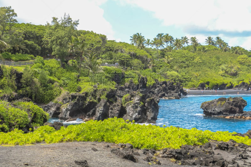 火山岩,夏威夷,毛伊岛,海岸线,哈纳,路,水,公园,水平画幅