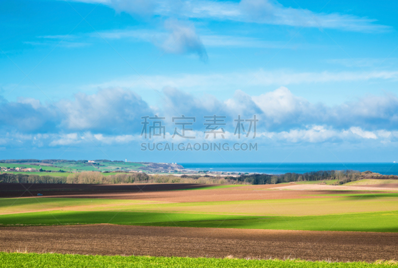 法国,海岸线,蛋白石,地形,视角,加来,乡村风格,夏天,户外,天空