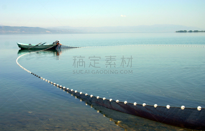 鱼网,拖捞船,渔网,依兹尼克,简易钓鱼,水,水平画幅,捕捞鱼,湖,渔船