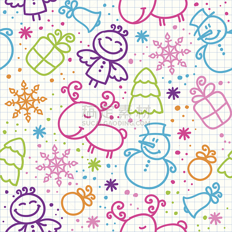 举起手,四方连续纹样,绘画插图,贺卡,雪,蝴蝶结,新年,符号,圣诞树