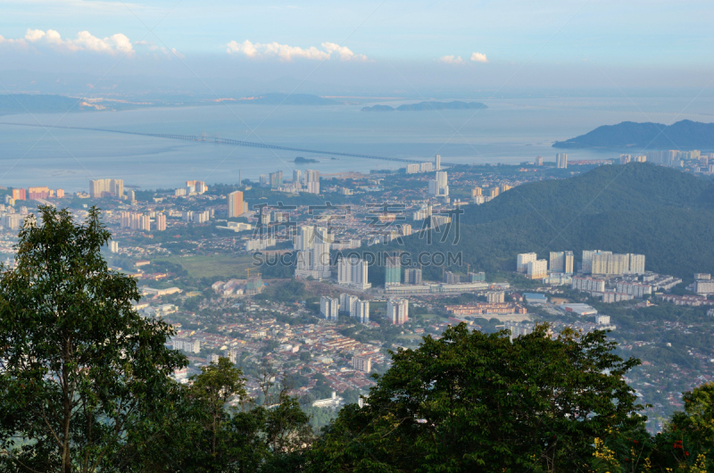 乔治敦,全景,城市之夏,槟榔屿州,水平画幅,高视角,山,林区,无人,曙暮光