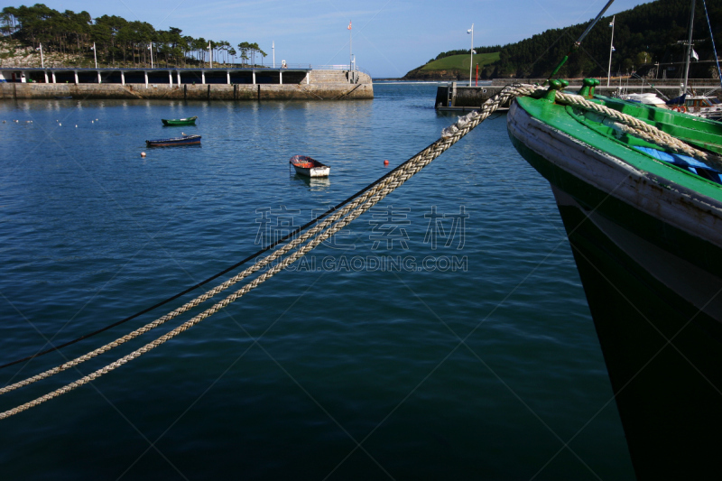 海港,西班牙,巴斯克省,渔船,水,天空,莱凯蒂奥,水平画幅,无人,夏天