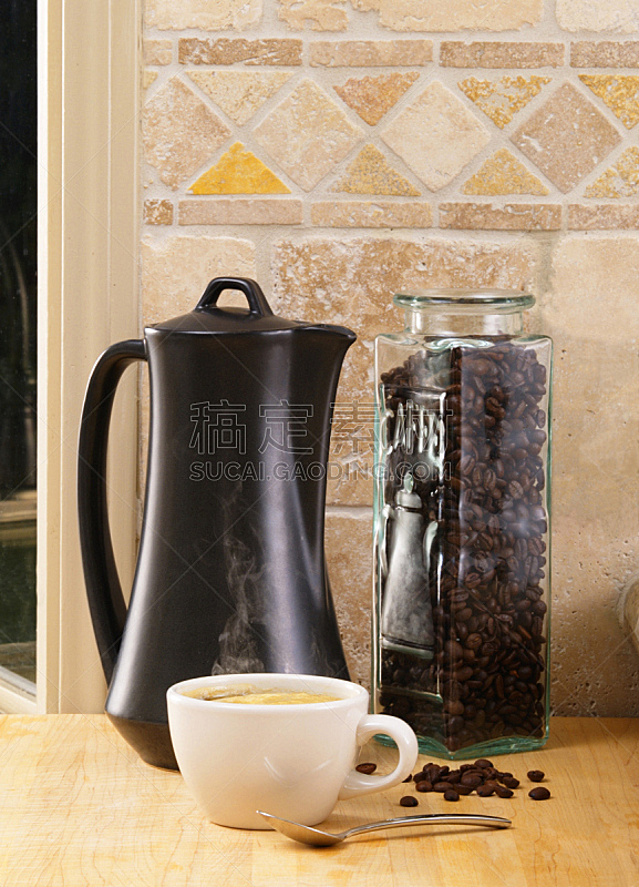 咖啡,蒸汽,热,垂直画幅,烤咖啡豆,咖啡壶,静物,无人,咖啡杯,杯