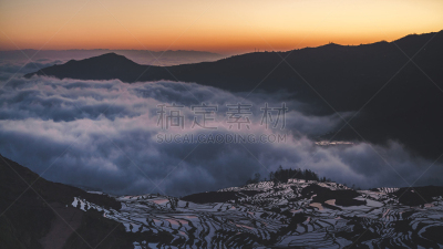 元阳,中国,天空,早晨,视角,哈尼族,建筑露台,云南省,寒冷,稻