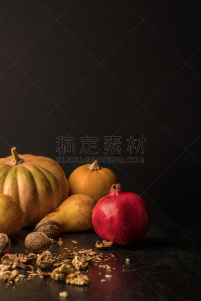 南瓜,水果,胡桃,垂直画幅,留白,坚果,秋分,素食,无人,维生素
