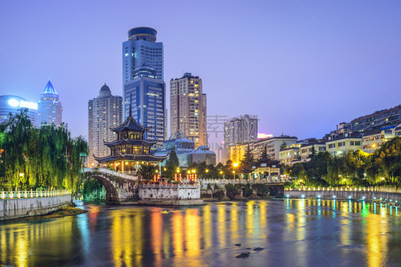 贵阳,水,水平画幅,夜晚,无人,曙暮光,户外,都市风景,著名景点,河流