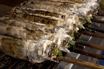 格子烤肉,泰国,鱼肉,街市,丽体鱼,罗非鱼,泰国人,水平画幅,莳萝,生食