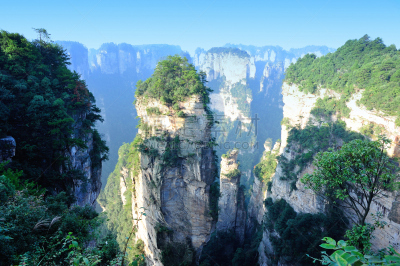 山,中国,地形,天子山,武陵源,张家界,湖南省,天空,水平画幅,无人