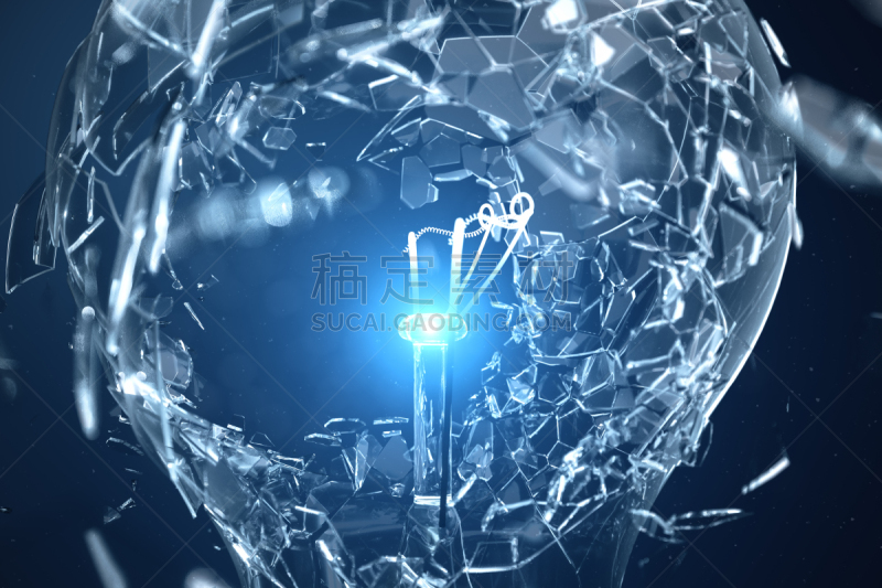 创造力,概念,电灯泡,三维图形,点连成线,蓝色背景,绘画插图,创新,想
