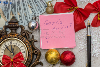 2017年,球门,新年前夕,美国百元钞票,100号,水平画幅,圣诞节,无人,文档,圣诞装饰物
