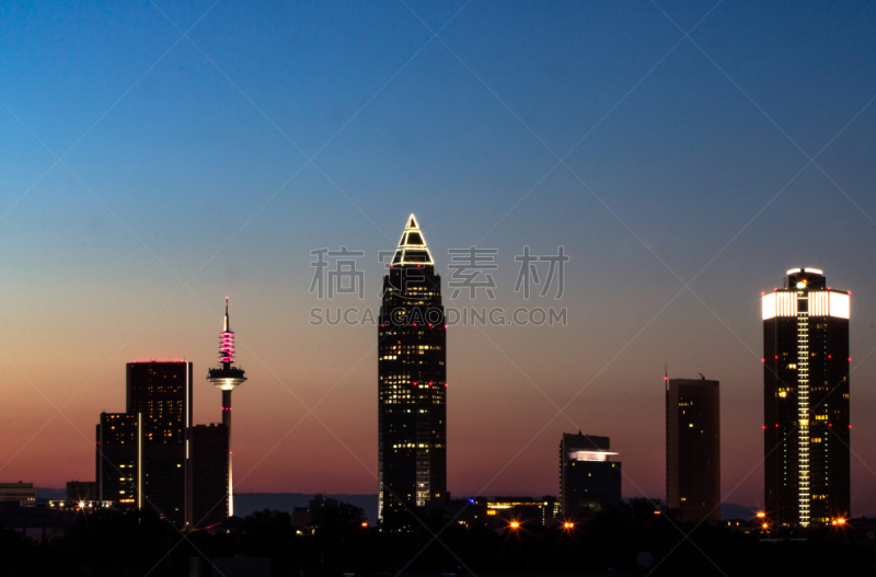 法兰克福,商品交易会大厦,德国商业银行,美茵河,天空,郊区,夜晚,光亮,都市风景,现代