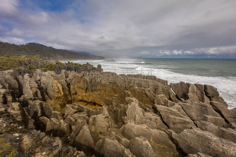 呼吸孔,新西兰,薄饼岩,punakaiki,帕帕罗瓦国家公园,自然,图像,薄烤饼,海洋,石灰石