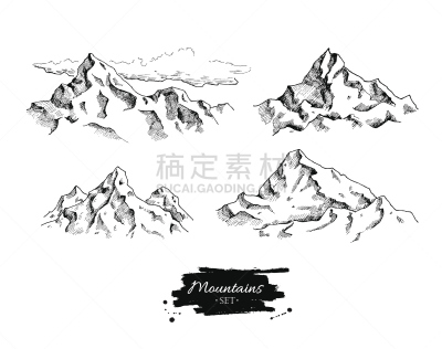 绘画插图,矢量,山,动物手,雪,古老的,古典式,旅行者,计算机制图