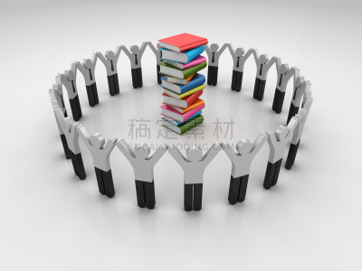 三维图形,书,团队,图书馆,堆,圆形,小雕像,灰色背景,商务人士,重返校园