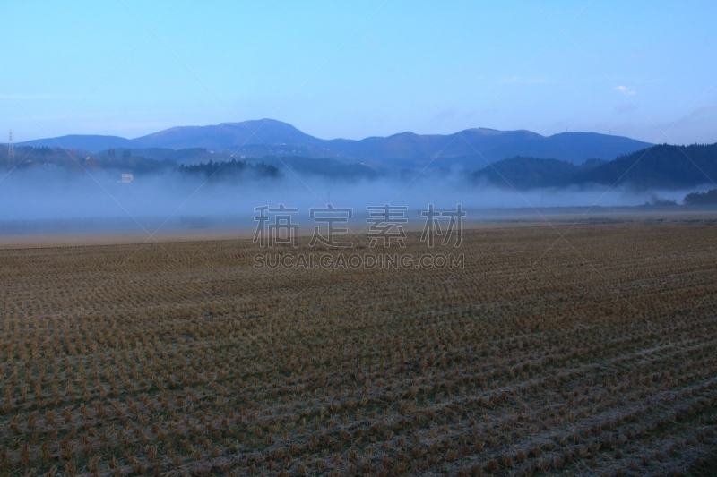 汤布院,有包装的,长春花属,凫山,水平画幅,冬天,无人,温泉,早晨,户外