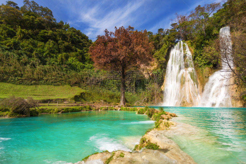 cascada de minas viejas,墨西哥,圣路易斯波托西,瀑布,水,天空,水平画幅,无人,纯净,夏天