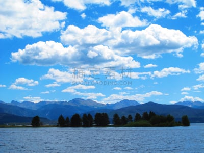 岛,大湖溪,水,美国西部,洛矶山脉,休闲活动,水平画幅,无人,夏天,水库