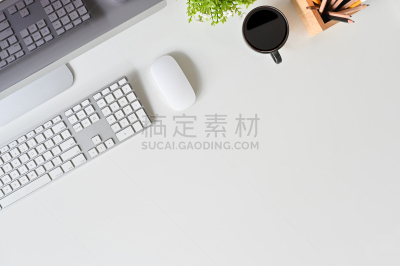 计算机,计算机键盘,办公室,白色,咖啡,书桌,桌子,鼠标,商务,空的