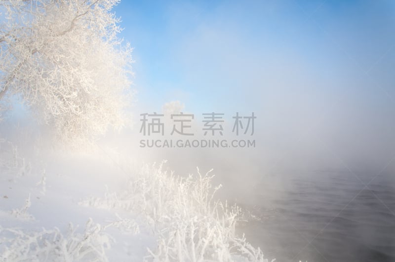 冬天,河流,水平画幅,无人,户外,俄罗斯,白色,雪花,季节,树