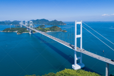 日本,濑户内海,桥,天空,水平画幅,码头,地形,无人,蓝色,吊桥