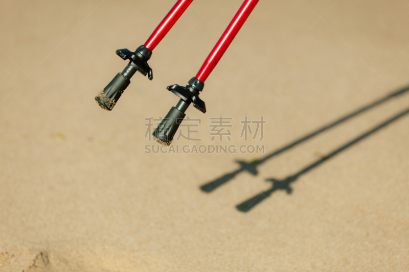 越野行走,沙子,红色,海滩,棍,流浪汉,水平画幅,健康保健,阴影,户外