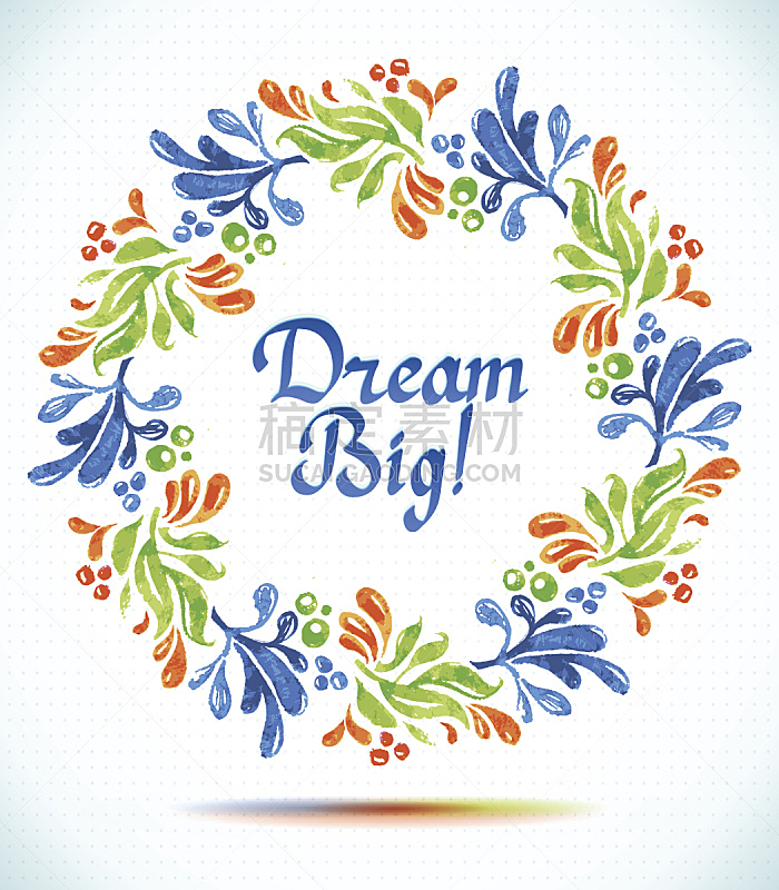 Dream Big watercolor floral wreath with paper cut flower  Greeting