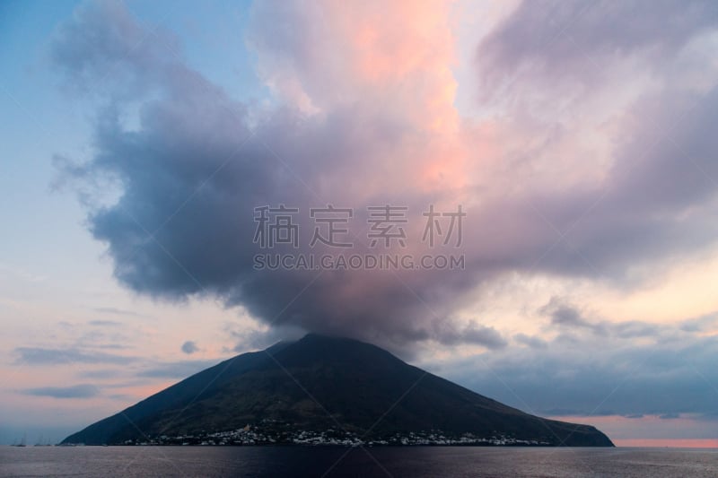 斯托伦波里岛,工业船,夜晚,忙碌,烟,石头,巴勒莫,海景,浓烟,火山口