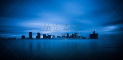 底特律,密歇根,长时间曝光,钟面,青绿色,水,美国,水平画幅,底特律河,无人