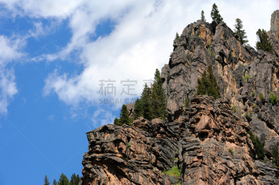 悬崖,正面视角,天堂谷,蒙大拿州,顶部,天空,洛矶山脉,水平画幅,地形,岩石