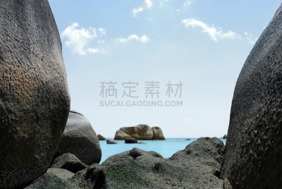 巨大的,岩层,蓝色,岛,海洋,勿里洞岛,水,天空,美,水平画幅
