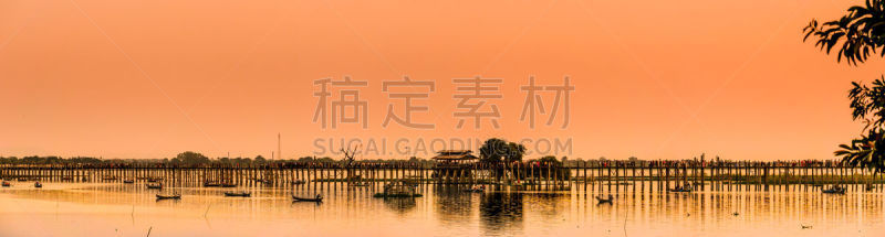 缅甸,古老的,乌木桥,阿马拉布拉古城,陶塔曼湖,地球,琴码,长的,水,天空