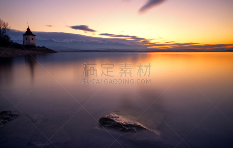 利普托夫斯卡玛啦,湖,斯洛伐克,利普托夫斯基米库拉什,水库,水,灯光技术,水平画幅,日出