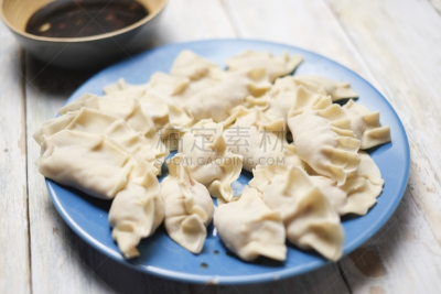 饺子,餐具,水平画幅,无人,蓝色,配方,有机食品,盘子,清新,自制的