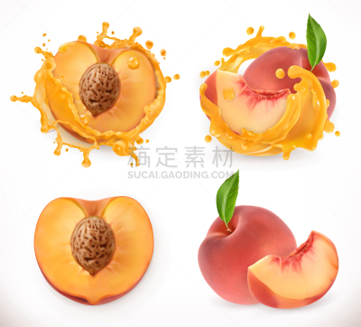 清新,果汁,水果,三维图形,计算机图标,矢量,桃,饮料,自然界的状态,背景分离