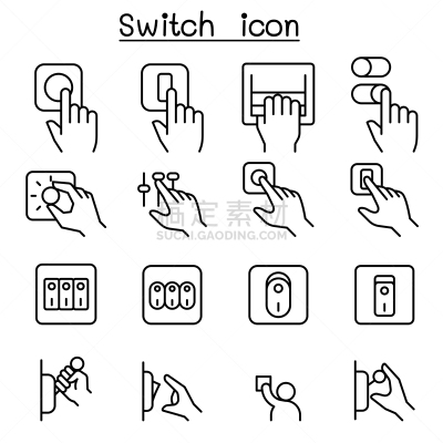 细的,线条,开关,图标集,高雅,打开或关掉,绘画插图,符号,长方形,组物体
