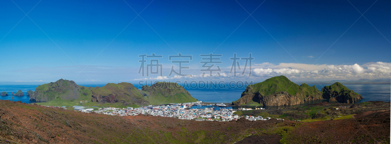 韦斯特曼纳埃亚尔,赫马,群岛,冰岛国,全景,城镇,赫马岛,熔岩,天空,水平画幅