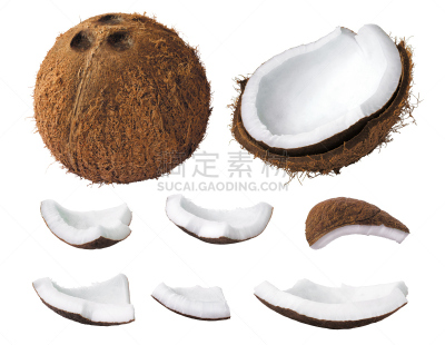 椰子,切片食物,部分,椰汁,褐色,水平画幅,特写,白色,热带气候,清新