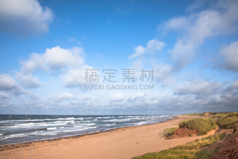 空的,海滩,爱德华王子岛,粗糙的,海洋,水,天空,水平画幅,云,沙子