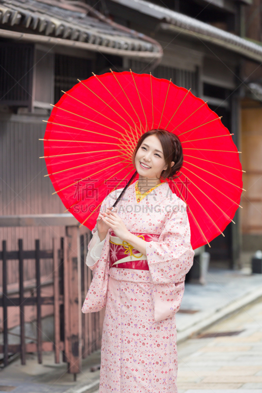 和服,京都府,女人,衣服,油纸伞,和服腰带,阳伞,京都市,垂直画幅,留白