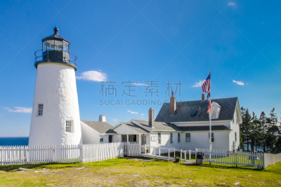 佩马奎德角灯塔,缅因州,美国,裴马奎德半岛,灯塔,水平画幅,夜晚,大西洋,灯塔楼,棕榈树