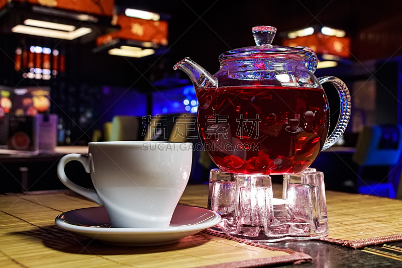 茶壶,咖啡馆,透明,玻璃杯,特写,褐色,水平画幅,饮料,俄罗斯,花蕾