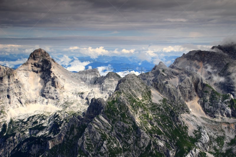 云,julian alps,组物体,剃刀,尖利,石灰石,旅行者,夏天,山脊,松科