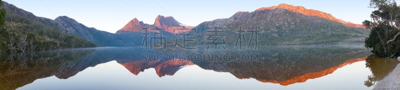 湖,全景,山脉,自然美,可瑞德山,多夫湖,镜湖,塔斯马尼亚,水,天空