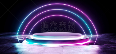 空的,现代,舞台,三维图形,未来,霓虹灯,蓝色,抽象,反射,发光