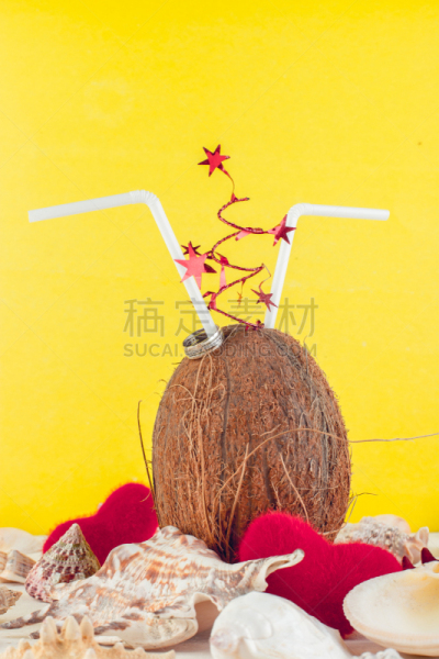 情人节,鸡尾酒,椰子,白昼,垂直画幅,坚果,贝壳,含酒精饮料,果汁,夏天