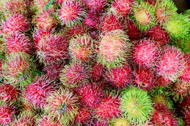 红毛丹,泰国,清新,水果,有机食品,市场,水平画幅,维生素,异国情调,篮子