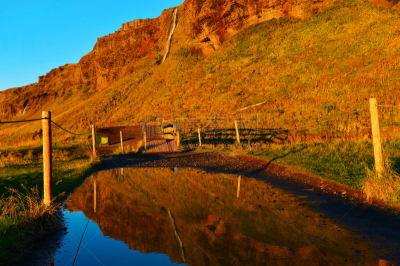 瀑布,冰岛国,塞里雅兰瀑布,seljalandsfoss waterfall,卡斯基德山脉,水,天空,美,水平画幅,户外