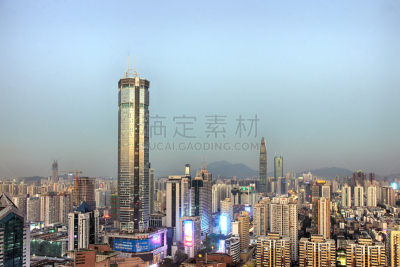 城市天际线,深圳,广场,北,天空,水平画幅,无人,蓝色,城市生活,户外
