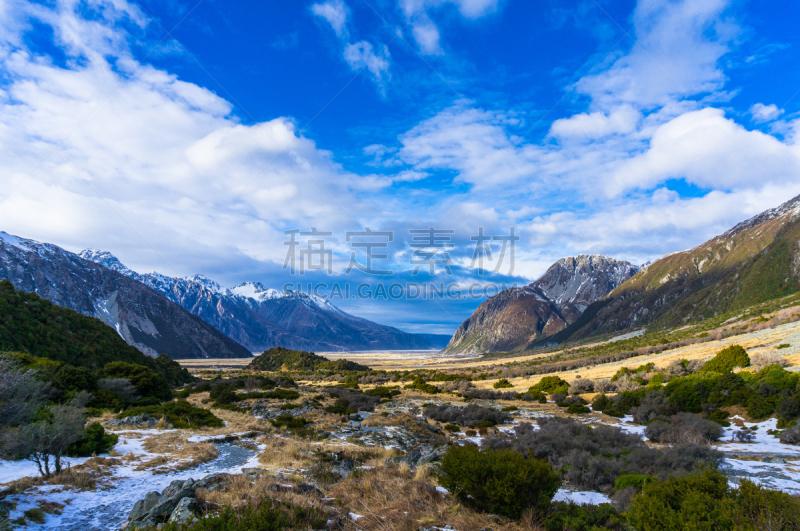 冬天,山,地形,奥华兰径,新西兰南岛,天空,留白,水平画幅