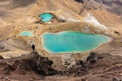 湖,航拍视角,祖母绿,喷气孔,冰碛,水平画幅,岩石,熔岩,无人,蓝色